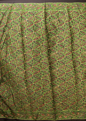 Green Printed Silk Saree Without Blouse Piece