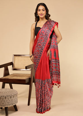 Pink Printed Silk Saree Without Blouse Piece