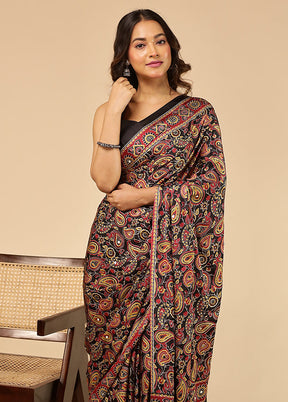 Black Printed Silk Saree With Blouse Piece