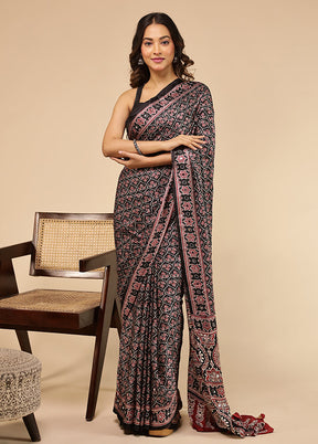 Black Printed Silk Saree With Blouse Piece