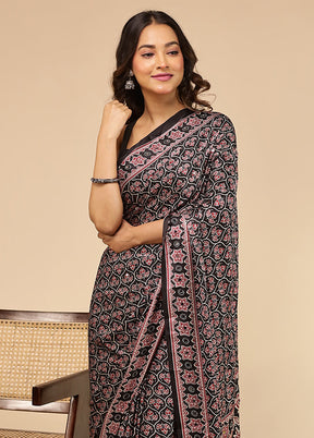 Black Printed Silk Saree With Blouse Piece