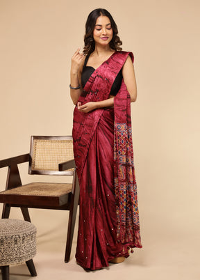 Pink Printed Silk Saree Without Blouse Piece