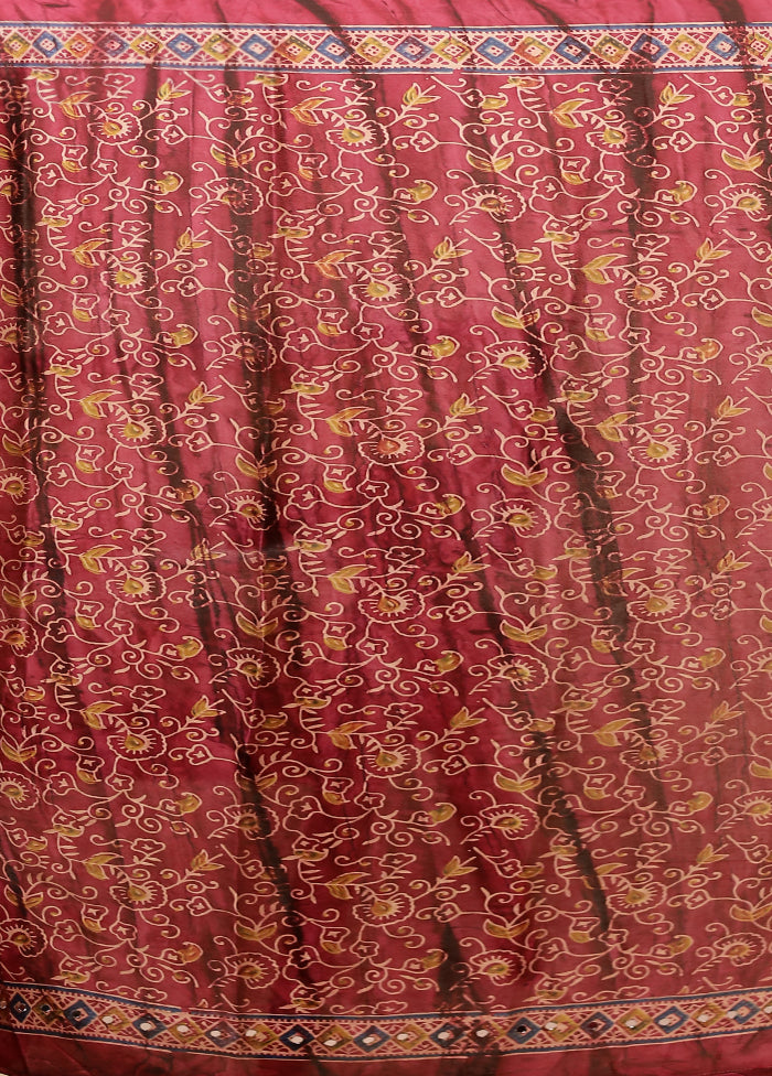 Maroon Printed Silk Saree With Blouse Piece