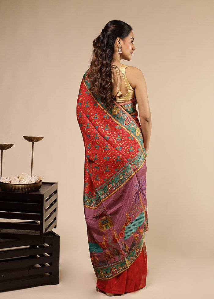 Purple Dupion Silk Saree With Blouse Piece