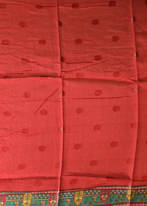 Red Dupion Silk Saree With Blouse Piece