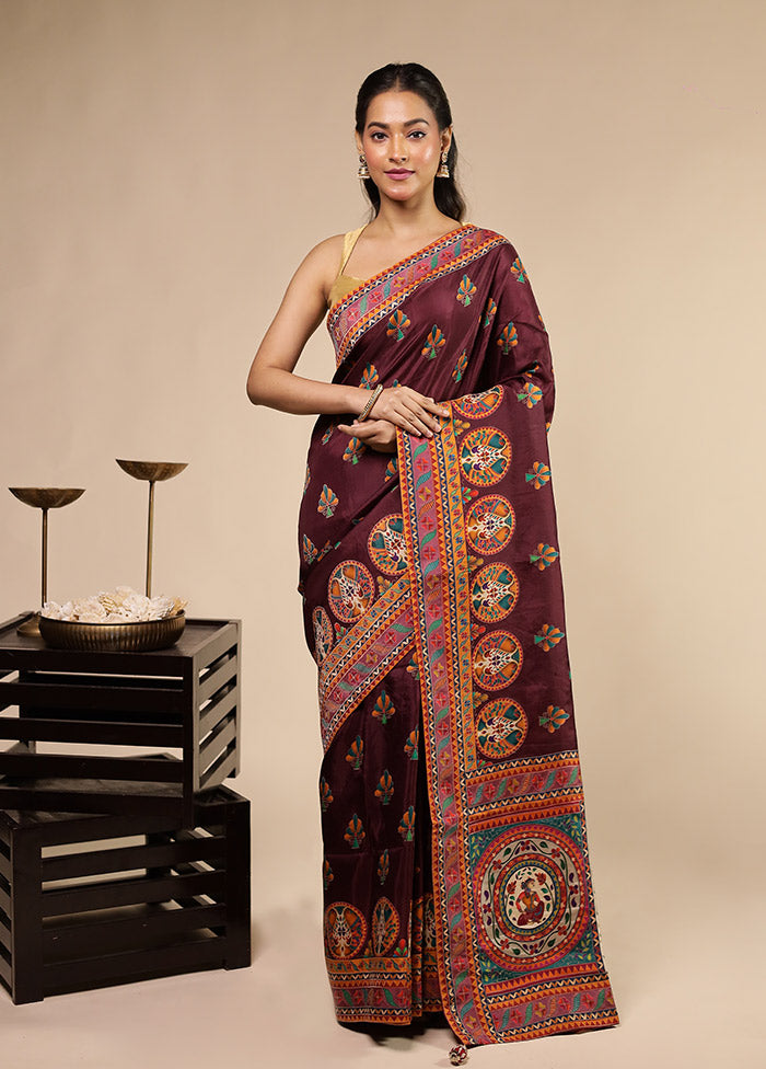 Purple Dupion Silk Saree With Blouse Piece