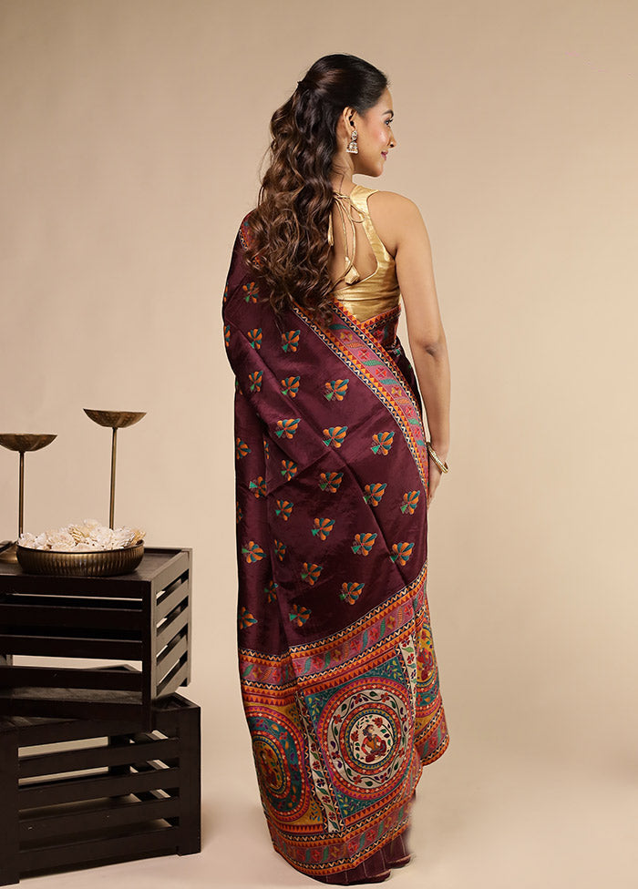 Purple Dupion Silk Saree With Blouse Piece