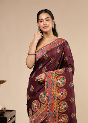 Purple Dupion Silk Saree With Blouse Piece