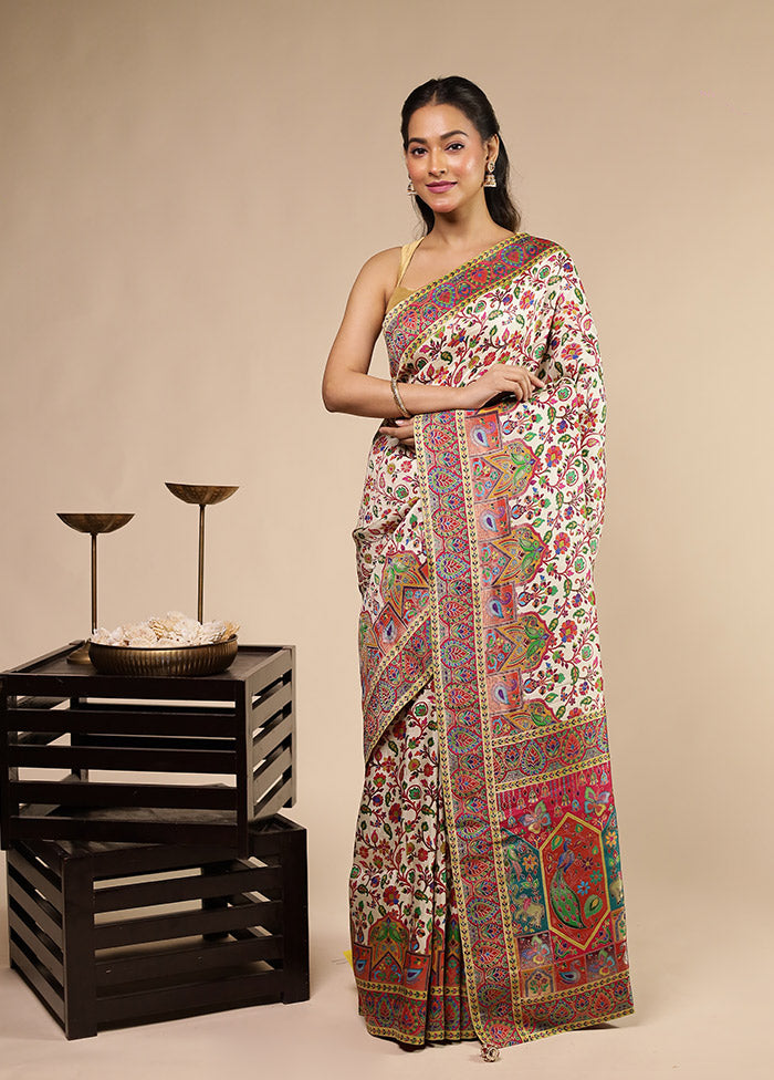 Cream Dupion Silk Saree With Blouse Piece