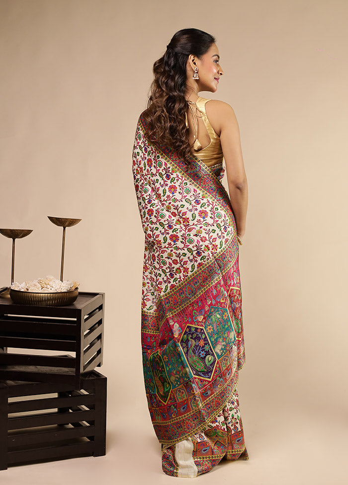 Cream Dupion Silk Saree With Blouse Piece