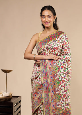 Cream Dupion Silk Saree With Blouse Piece