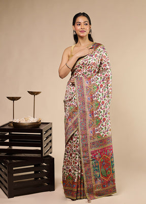 Cream Dupion Silk Saree With Blouse Piece