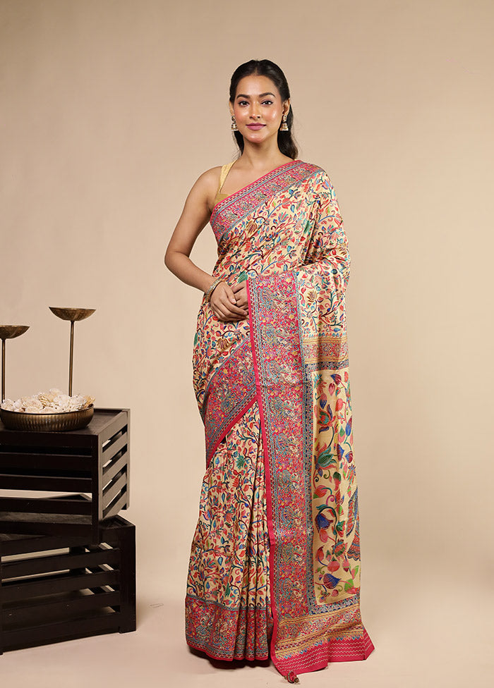 Pink Dupion Silk Saree With Blouse Piece