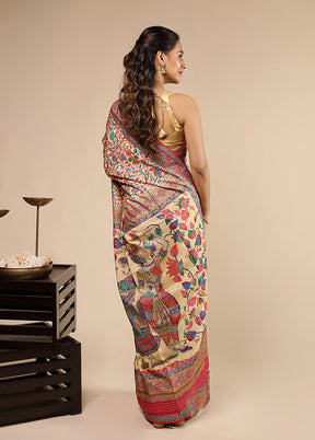 Pink Dupion Silk Saree With Blouse Piece