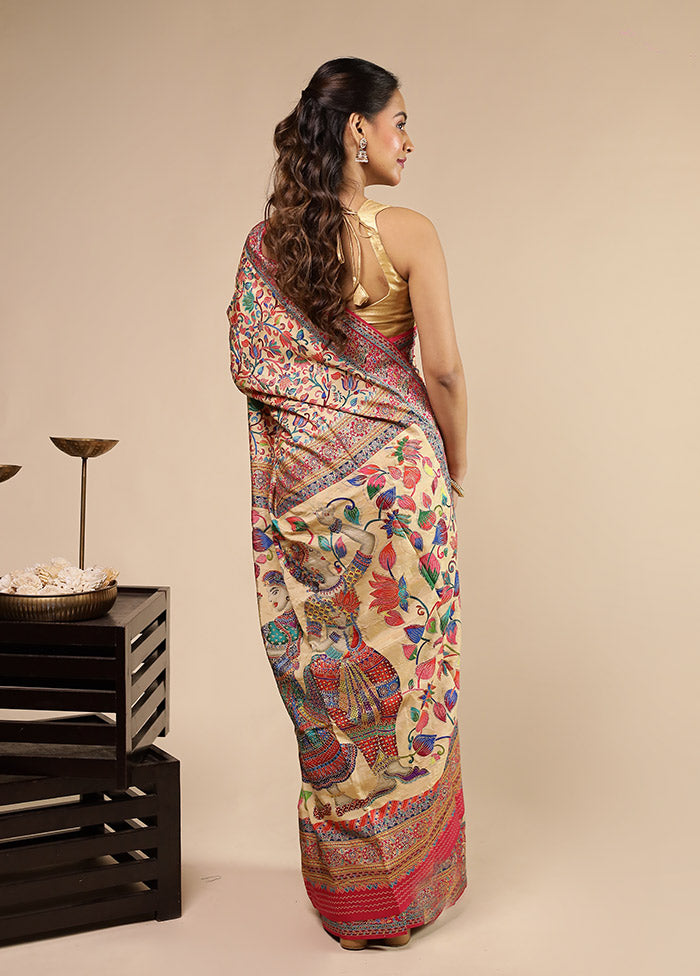 Pink Dupion Silk Saree With Blouse Piece