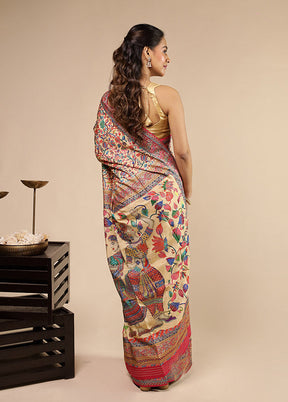 Multicolor Dupion Silk Saree With Blouse Piece