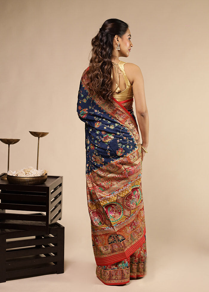 Blue Dupion Silk Saree With Blouse Piece