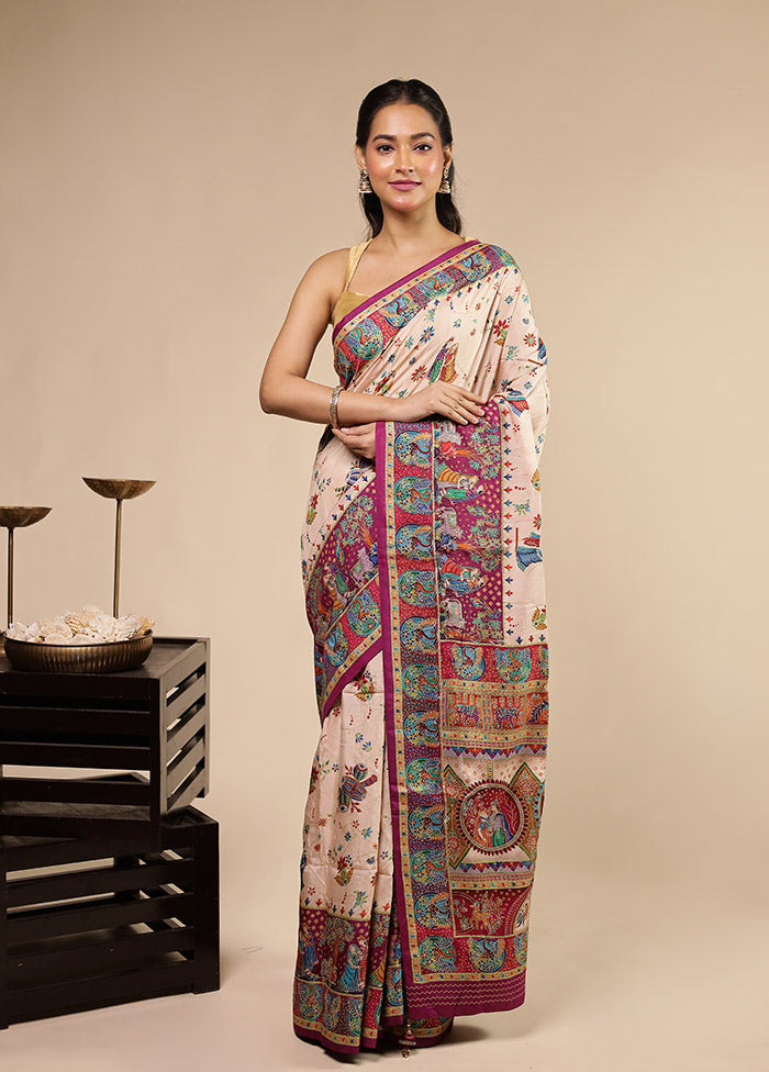 Cream Dupion Silk Saree With Blouse Piece