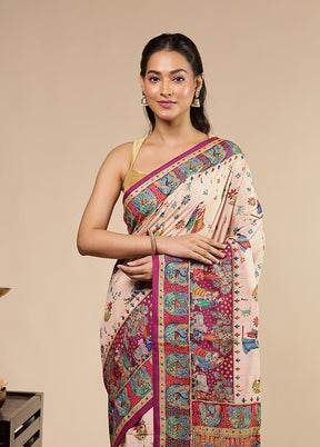 Cream Dupion Silk Saree With Blouse Piece