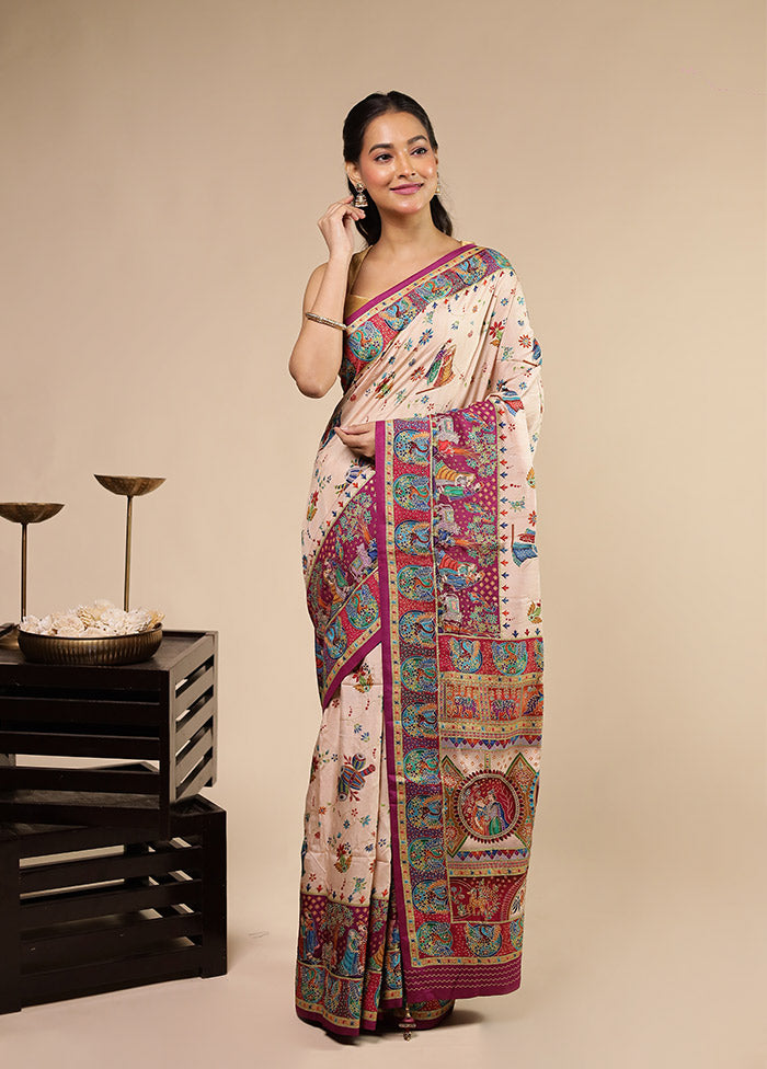 Cream Dupion Silk Saree With Blouse Piece