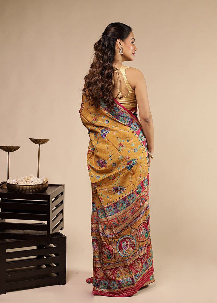 Yellow Dupion Silk Saree With Blouse Piece