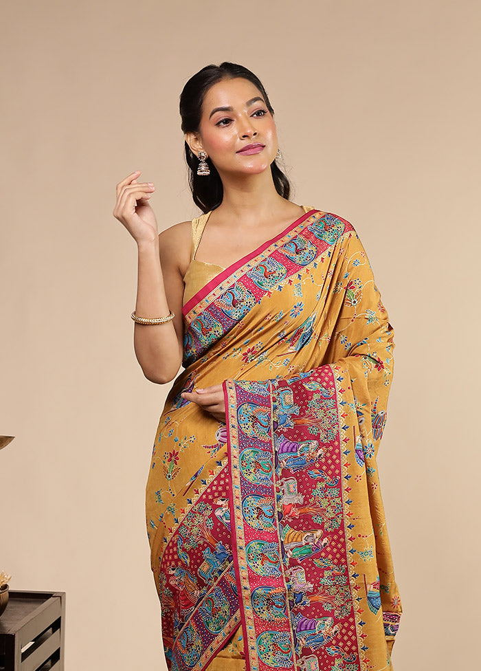 Multicolor Dupion Silk Saree With Blouse Piece