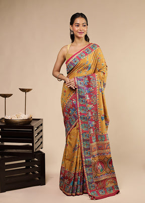 Yellow Dupion Silk Saree With Blouse Piece
