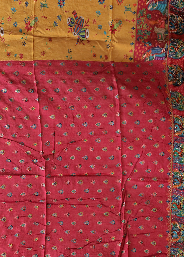 Yellow Dupion Silk Saree With Blouse Piece