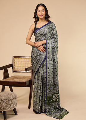 Blue Printed Silk Saree Without Blouse Piece