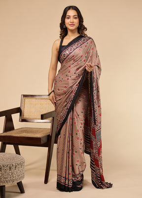 Rust Printed Silk Saree Without Blouse Piece