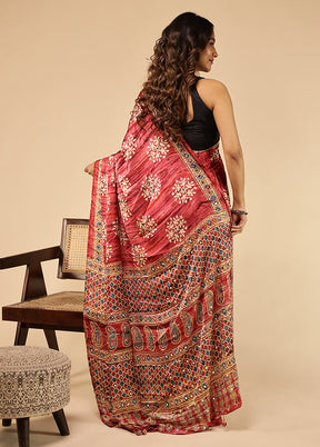 Red Printed Silk Saree With Blouse Piece