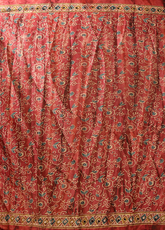 Red Printed Silk Saree With Blouse Piece