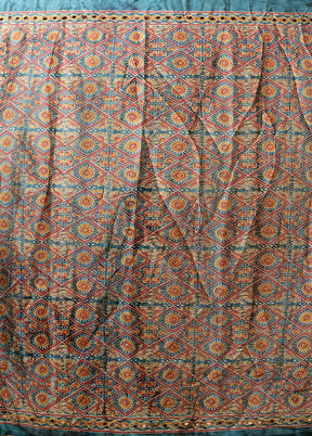 Blue Printed Silk Saree Without Blouse Piece