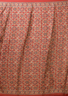 Red Printed Silk Saree Without Blouse Piece