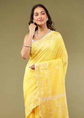 Yellow Matka Silk Saree With Blouse Piece