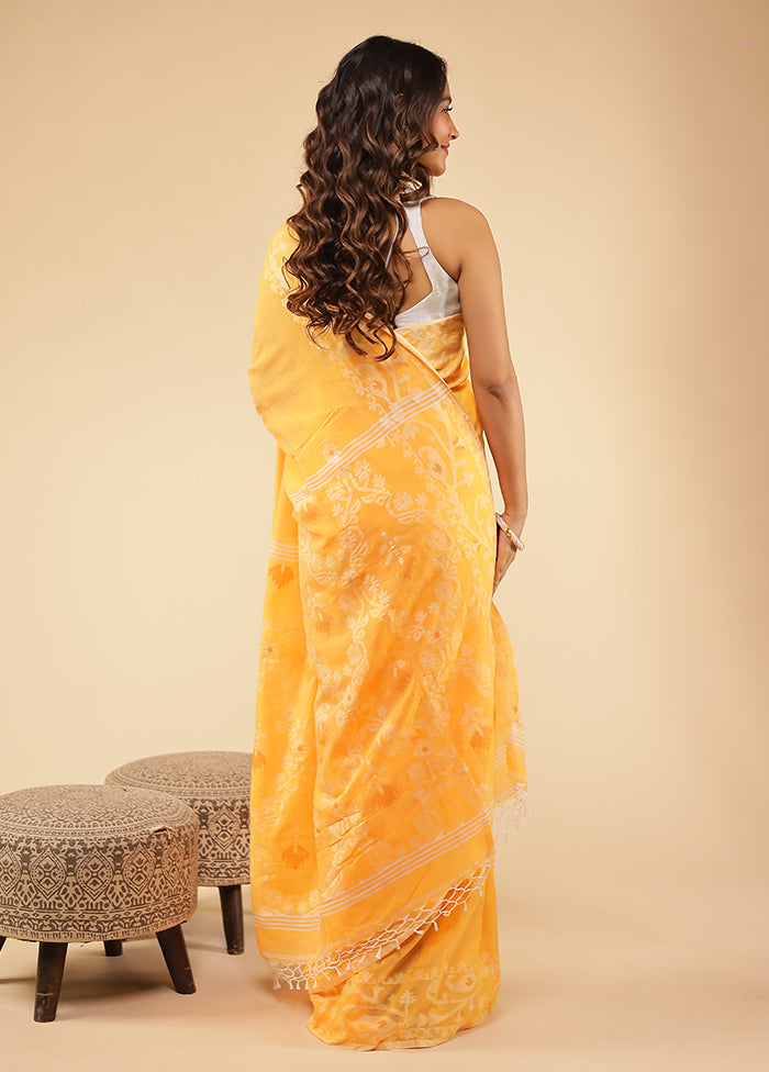 Yellow Khadi Handloom Saree With Blouse Piece