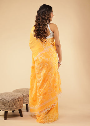 Yellow Khadi Handloom Saree With Blouse Piece
