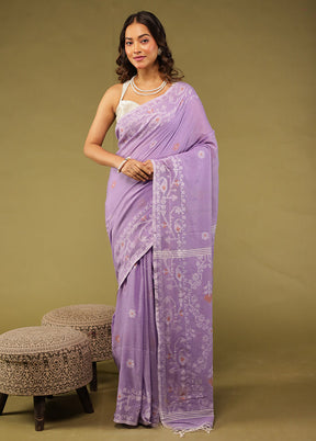 Purple Khadi Handloom Saree With Blouse Piece