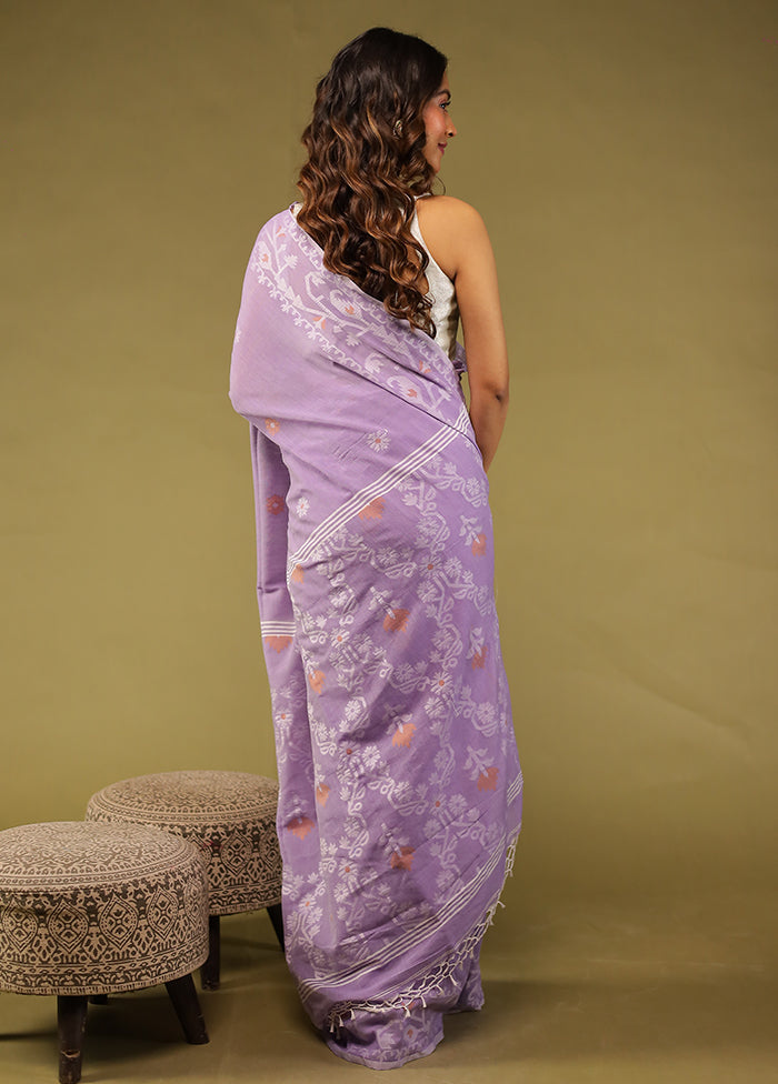 Purple Khadi Handloom Saree With Blouse Piece
