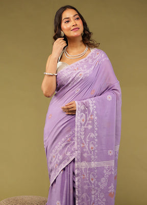 Purple Khadi Handloom Saree With Blouse Piece