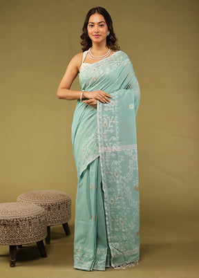 Blue Khadi Handloom Saree With Blouse Piece