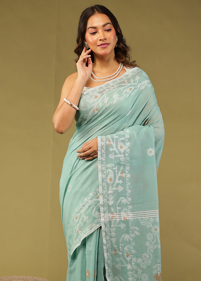 Blue Khadi Handloom Saree With Blouse Piece