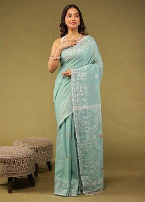 Blue Khadi Handloom Saree With Blouse Piece