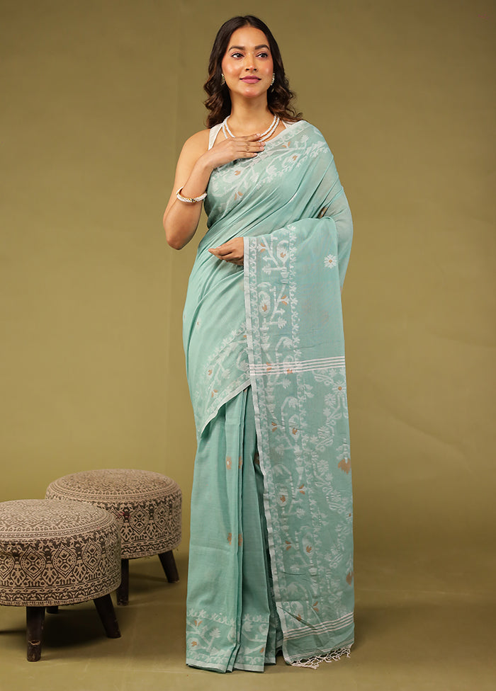 Blue Khadi Handloom Saree With Blouse Piece