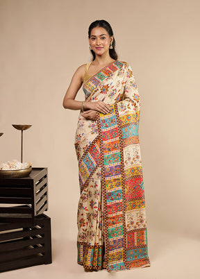 Multicolor Dupion Silk Saree With Blouse Piece
