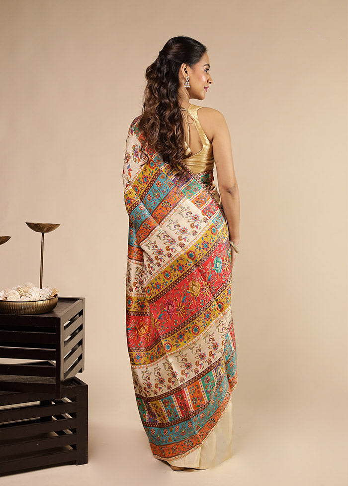Multicolor Dupion Silk Saree With Blouse Piece