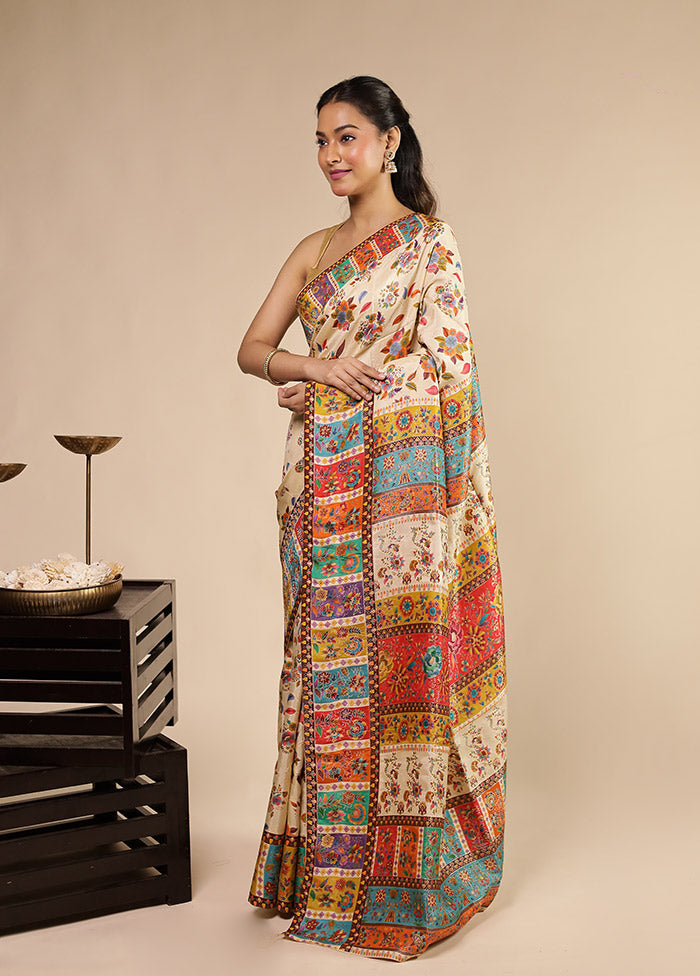 Multicolor Dupion Silk Saree With Blouse Piece