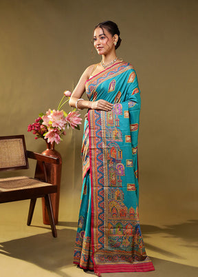 Green Dupion Silk Saree With Blouse Piece