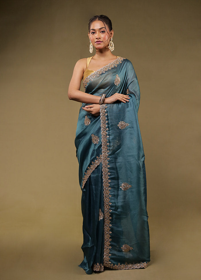 Blue Georgette Saree With Blouse Piece