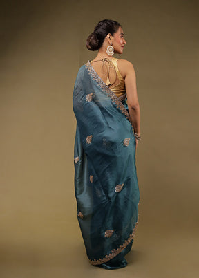 Blue Georgette Saree With Blouse Piece
